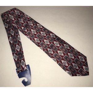 Manhattan Mens Neck Tie Polyester Red Gray Geometric USA New